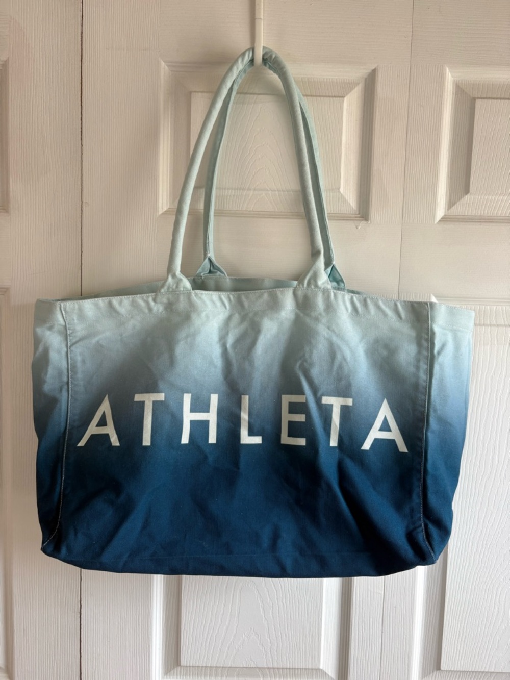 Athleta Large Canvas Tote Gym Yoga Pilates Beach Shopping Open Bag Blue Ombre‎